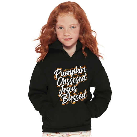 Fall Pumpkin Obsessed Jesus Blessed Kids Hoodie Sweatshirt Girls Teen Brisco Brands M
