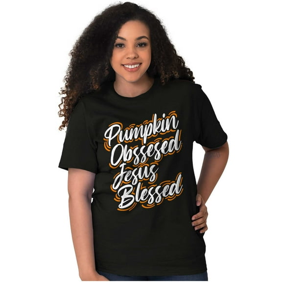 Fall Pumpkin Obsessed Jesus Blessed Women's Graphic T Shirt Tees Brisco Brands L