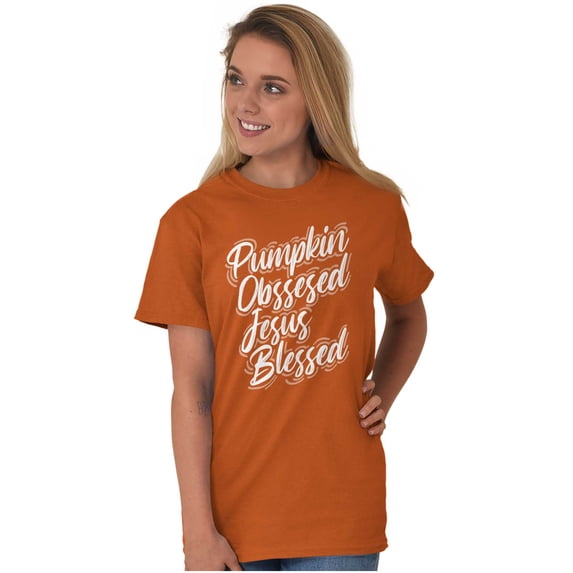 Fall Pumpkin Obsessed Jesus Blessed Women's Graphic T Shirt Tees Brisco Brands S