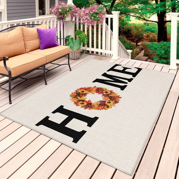 Fall Pumpkin Outdoor Rug for Patio/Deck/Porch, Non-Slip Large Area Rug 3 x 5 Ft, Farm Home Thanksgiving Day Maple Leaf Indoor Outdoor Rugs Washable Area Rugs, Reversible Camping Rug Carpet Runner