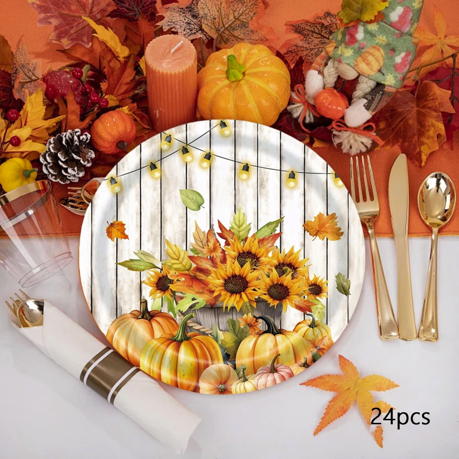 Fall Pumpkin Paper Plates - 24 Pack Disposable Thanksgiving Party ...