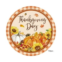 Fall Pumpkin Paper Plates, Maple Leaves Dessert Plates, 7" Cake Salad Fruit Paper Plates, Disposable Autumn Harvest Theme Dinning Plates, Orange Plaid Tableware-Thanksgiving Party Supplies BBQ Picnic