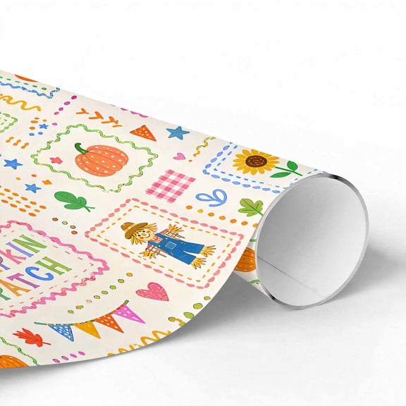 Fall Pumpkin Patch Gift Wrapping Paper Roll, 22 in x 10 ft (18.3 sq. ft) Thanksgiving Present Gift Wrap Paper for Autumn Party, Birthday, 1-Roll