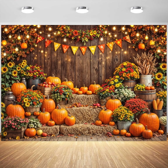Fall Pumpkin Photography Backdrop - Rustic Wooden Wall Autumn Harvest Background for Thanksgiving & Birthday Party Decorations 6X4ft
