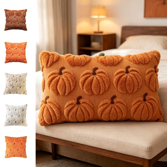 Fall Pumpkin Pillow Cover, Thanksgiving Soft Plush Textured Throw Pillow Case, Fall Seasonal Decorative Cushion Shell for Sofa Bedroom Living Room Thanksgiving Home Styling