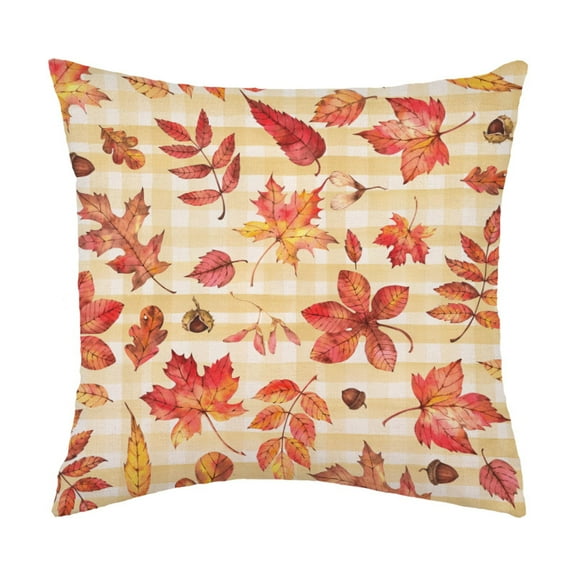 Fall Pumpkin Pillow Covers 18x18, Happy Fall Hello Pumpkin Throw Pillow Covers Autumn Orange Maple Leaves Decor Pillow Cases