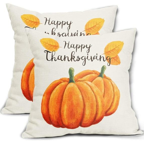 Fall Pumpkin Pillow Covers 20x20 Inch Set of 2 Autumn Thanksgiving Watercolor Pumpkin Throw Pillow Covers Square Linen Cushion Cover for Home Couch Sofa Patio Bedroom Livingroom