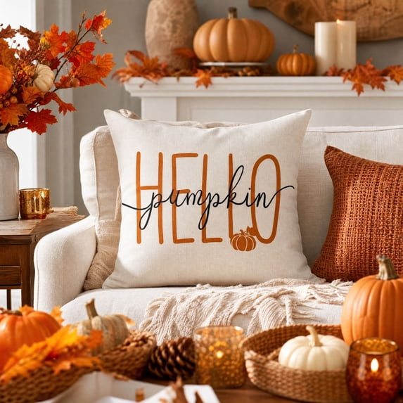 Fall Pumpkin Pillow Covers, Thanksgiving Decorative Pillow Case with Hidden Zipper Polyester Fabric, Autumn Harvest Home Decor for Sofa Couch Bed Bedroom, 17.7 x 17.7 Inch