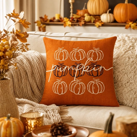 Fall Pumpkin Pillow Covers, Thanksgiving Decorative Pillow Case with Hidden Zipper Polyester Fabric, Autumn Harvest Home Decor for Sofa Couch Bed Bedroom, 17.7 x 17.7 Inch