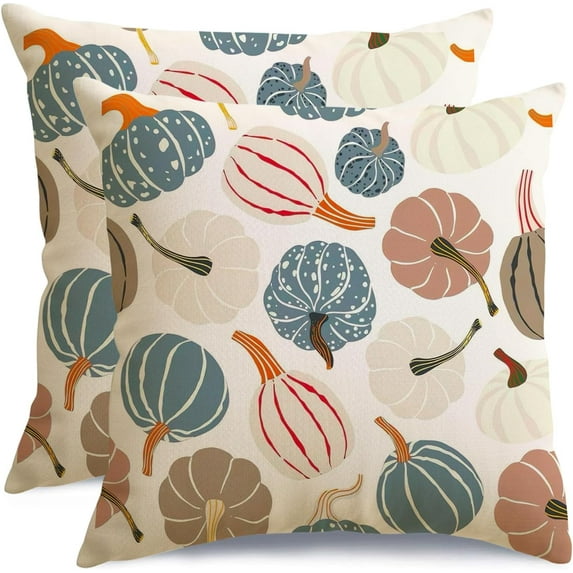 Fall Pumpkin Pillows Decorative Throw Pillows,Thanksgiving Pillow Covers 18x18 Inch Set of 2,Autumn Pillow Cases Decor Indoor Outdoor Porch Acid Blue(21-18)