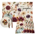 thumbnail image 1 of Fall Pumpkin Placemats Set of 4, Autumn Floral Botanical Thanksgiving Beige Washable Wipeable Table Mats for Dining Tables, Indoor Outdoor Kitchen Place Mats for Holiday Party Table Decor, 1 of 9