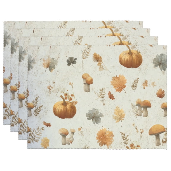 Fall Pumpkin Placemats Set of 4, Washable Maple Leaf Placemats for Dining Table, Heat-Resistant Table Mats for Party Kitchen Decor, 18 x 12 inch