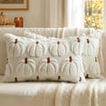 thumbnail image 1 of Fall Pumpkin Plush Pillow Covers 12x20, Faux Fur Decorative Cushion Cases for Couch, Halloween Decor for Living Room Bedroom, 2 Set, Cream White Brown Stem, 1 of 7