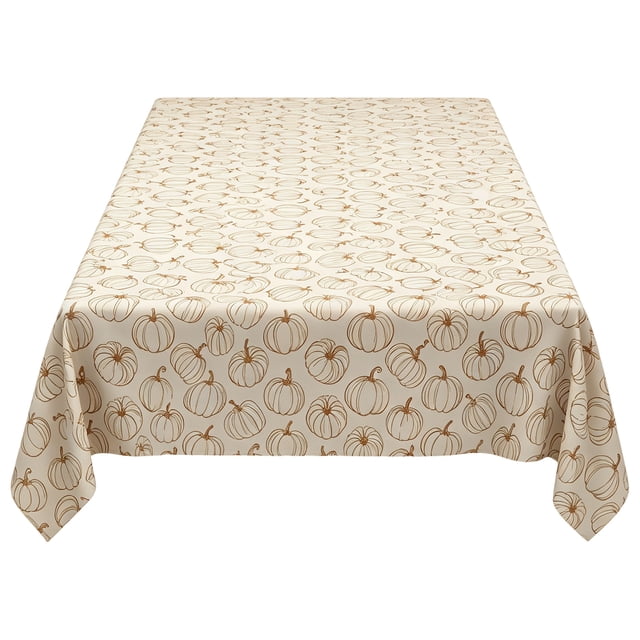 Fall Pumpkin Print Rectangular Tablecloth, Cream 60 X 102 Inch for