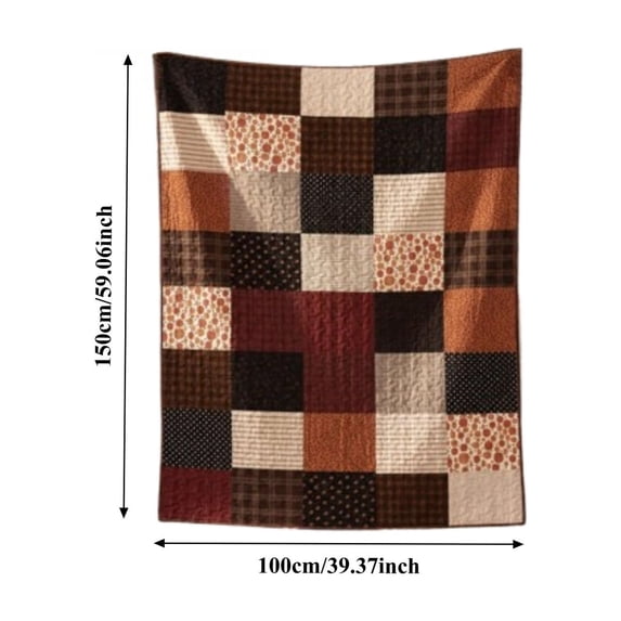 Fall Pumpkin Quilted Throw Blanket Autumn Patchwork, 59.06''x 39.37'' - Polyester Holiday Decorative Bedding Orange Pumpkin Brown Checkered Cozy Blankets for Home Sofa Couch Bed Decor - M - Akmoler