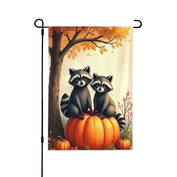 Fall Pumpkin Raccoon Garden Flag Vertical Double Sided, Seasonal Autumn Thanksgiving Yard Outdoor Decoration 12.5 X 18 Inch 1 Flag