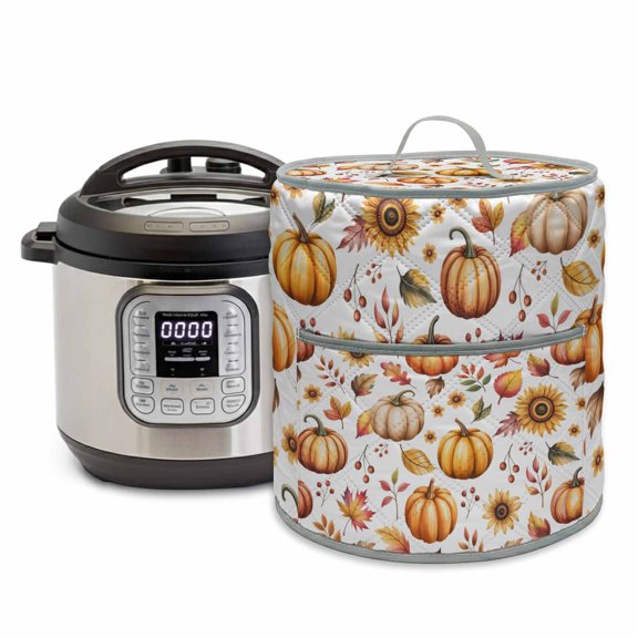 Fall Pumpkin Rice Cooker Cover 6 Quart Yellow Sunflower Fallen Leaves Harvest Pressure Cooker Cover Appliance Protector Dust Case with Pocket and Handle for Kitchen