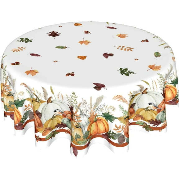 Fall Pumpkin Round Tablecloth 60 Inch Thanksgiving Tablecloths Autumn Harvest Decorative Table Cloth Farmhouse Rustic Polyester Cover for Holiday Kitchen Dining Room Party Indoor Outdoor Decor