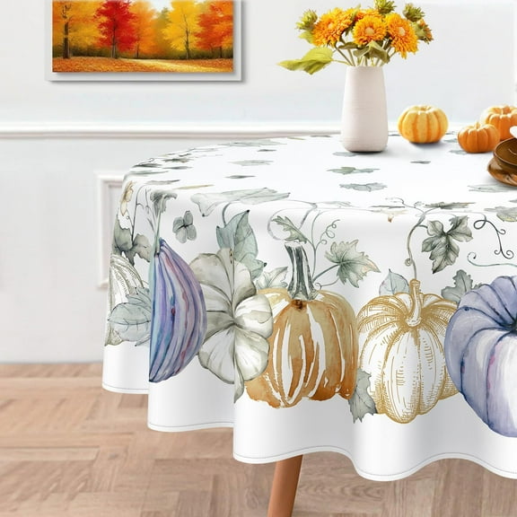 Fall Pumpkin Round Tablecloth 60x60 Inch Waterproof Fall Thanksgiving Tablecloth Autumn Washable Table Cloth for Party Picnic Dinner Home Decor
