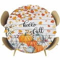 thumbnail image 1 of Fall Pumpkin Round Tablecloth, Fitted Table Cover with Elastic for 36"-44" Round Tables, Orange White Thanksgiving Maple Leaf Table Cloth Outdoor Indoor Dinning Party Waterproof Tablecloths, 1 of 7