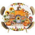 thumbnail image 1 of Fall Pumpkin Round Tablecloth, Fitted Table Cover with Elastic for 45"-54" Round Tables, Thanksgiving Sunflowers Rustic Pine Cone Table Cloth Outdoor Indoor Dinning Party Waterproof Tablecloths, 1 of 7