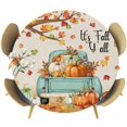thumbnail image 1 of Fall Pumpkin Round Tablecloth, Fitted Table Cover with Elastic for 55"-60" Round Tables, Autumn Maple Leaf Retro Farmhouse Truck Table Cloth Outdoor Indoor Dinning Party Waterproof Tablecloths, 1 of 7