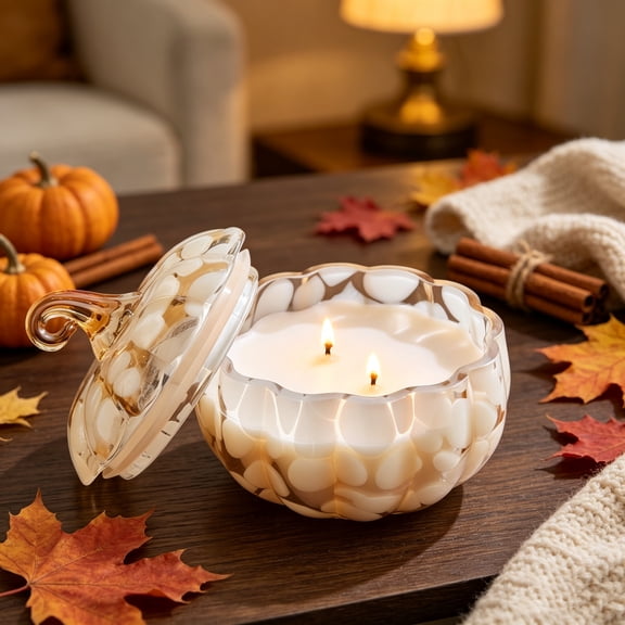 Fall Pumpkin Scented Candles, 18oz Glass Jar Candle 3 Wick, Autumn Fragrance Table Farmhouse Decoration, Thanksgiving Aromatherapy Soy Wax Candles for Friends Families
