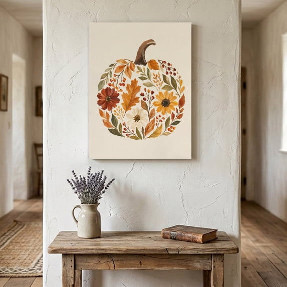 Fall Pumpkin Shape Canvas Wall Art for Living Room Bedroom Bathroom, Harvest Autumn Leaves Sunflowers Rustic Country Canvas Art Wall Decor, Artwork for Walls Home Office Decor, 18"x24"