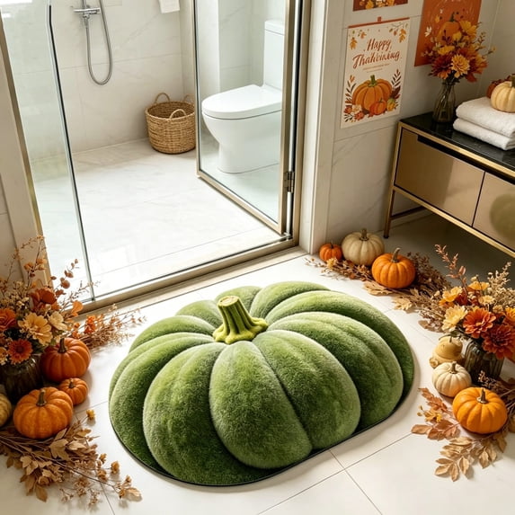 Fall Pumpkin Shaped Bath Mat,Fluffy Absorbent Diatomaceous Earth Doormat,Thanksgiving Non Slip Stain Resistant Rug for Bathroom Bedroom Entryway Harvest Home Decor,15.74x23.62"