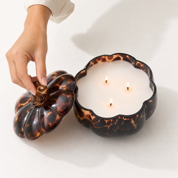 Fall Pumpkin Shaped Candle, Earthy Tone Decorative Glass Candle for Mantel & Table Display