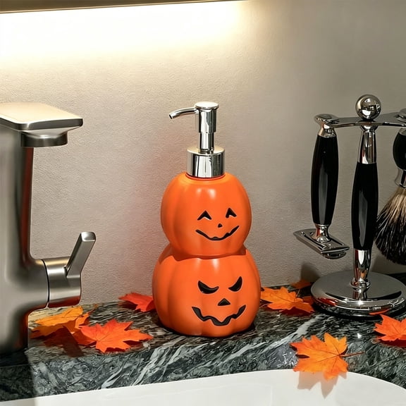 Fall Pumpkin Shaped Ceramic Soap Dispenser, Refillable Pump Bottle for Hand Lotion, Rustic Autumn Maple Leaf Decor for Bathroom Kitchen Sink Countertop Home Thanksgiving Decoration, Orange