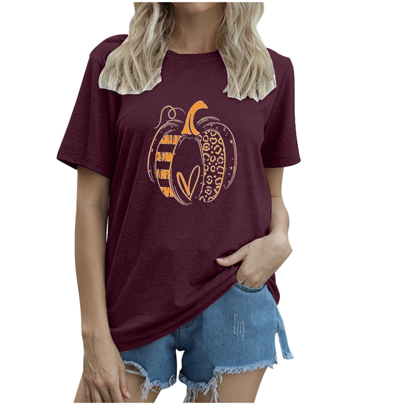Fall Pumpkin Shirts Womens Casual Autumn Thanksgiving Graphic Tees ...