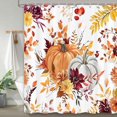 thumbnail image 1 of Fall Pumpkin Shower Curtain, Autumn Leaves Thanksgiving Harvest Bathroom Curtains, Home Decor Waterproof Fabric Machine Washable with Hooks Set, 71 x 71 Inch, 1 of 6