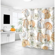 Fall Pumpkin Shower Curtain, Autumn Thanksgiving Day Harvest Home Bathtubs Bathroom Curtain, Watercolor Country Farmhouse Decor Shower Curtain Set with Hooks 60"x72"