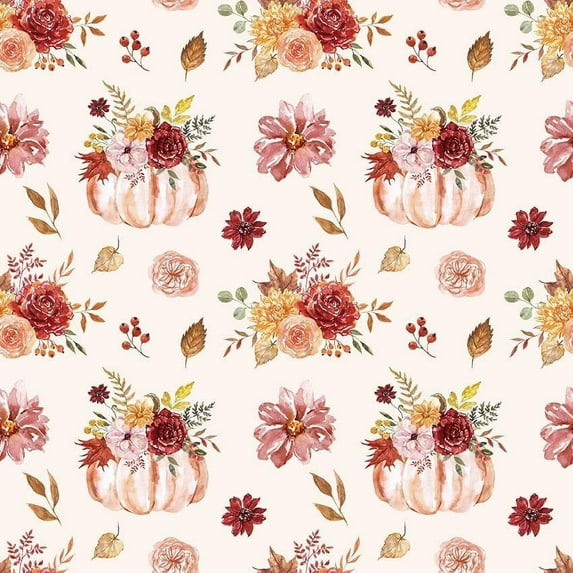 Fall Pumpkin Shower Curtain, Watercolor Autumn Thanksgiving Fall Leaves Shower Curtains Set with Hooks, Red and Pink Floral Bathroom Decor Waterproof Fabric 72 X 72 Inch