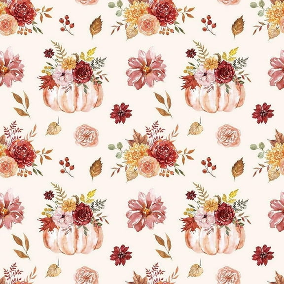 Fall Pumpkin Shower Curtain, Watercolor Autumn Thanksgiving Fall Leaves Shower Curtains Set with Hooks, Red and Pink Floral Bathroom Decor Waterproof Fabric 72 X 72 Inch