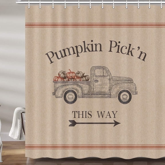 Fall Pumpkin Shower Curtains for Bathroom, Vintage Autumn Thanksgiving Country Fabric Shower Curtain Set, Halloween Farmhouse Bathroom Accessories Decor, Hooks Included (69" W X 72" H)