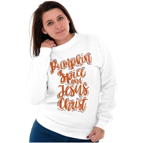 Fall Pumpkin Spice and Jesus Christ Women Plus Size Crewneck Sweatshirt Brisco Brands 2X