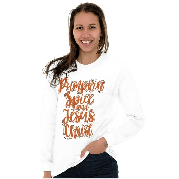Fall Pumpkin Spice and Jesus Christ Women's Long Sleeve T Shirt Brisco Brands S