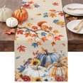 thumbnail image 1 of Fall Pumpkin Squirrel Table Runner - 60 Inch Long Thanksgiving Birds Maple Leaf Branch Cotton and Linen Blended Dress Scarves Farmhouse Table Runner for Kitchen Dining, Coffee Table, 13" x 60", 1 of 8