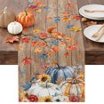 thumbnail image 1 of Fall Pumpkin Squirrel Table Runner - 72 Inch Long Thanksgiving Maple Leaf Vintage Wood Cotton and Linen Blended Dress Scarves Farmhouse Table Runner for Kitchen Dining, Coffee Table, 13" x 72", 1 of 8