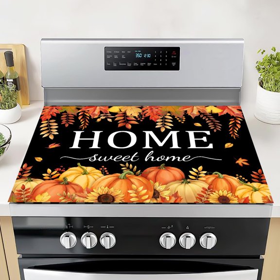 Fall Pumpkin Stove Cover For Electric Stove, 20x28 Glass Stove Top Mat Thanksgiving Heat Resist Electric Gas Range Mat Sweet Home Decor Glass Top Protector Black Kitchen Cooktop Pad