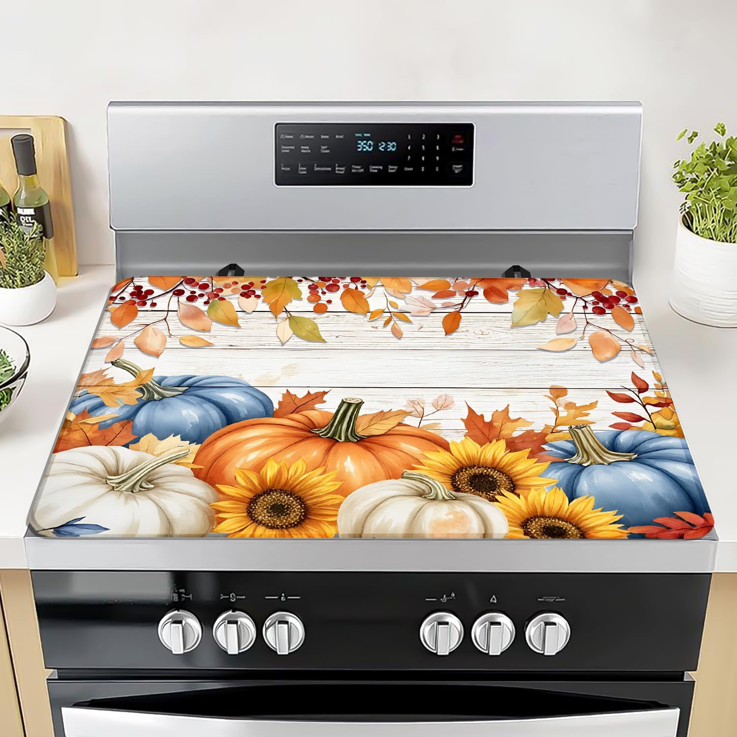 Fall Pumpkin Stove Top Covers for Electric Stove, Autumn Heat Resistant Glass Stove Top Cover Pad for Gas Stove, Thanksgiving Decor Ceramic Stove Top Covers Cooktop Protector Oven Cover