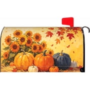 Fall Pumpkin Sunflower Mailbox Covers Magnetic Standard Size 18 X 21 Autumn Leaves Maple Leaf Harvest Thanksgiving Decorations Mailbox Wrap Post Letter Box Cover Decor for Outdoor Home Garden