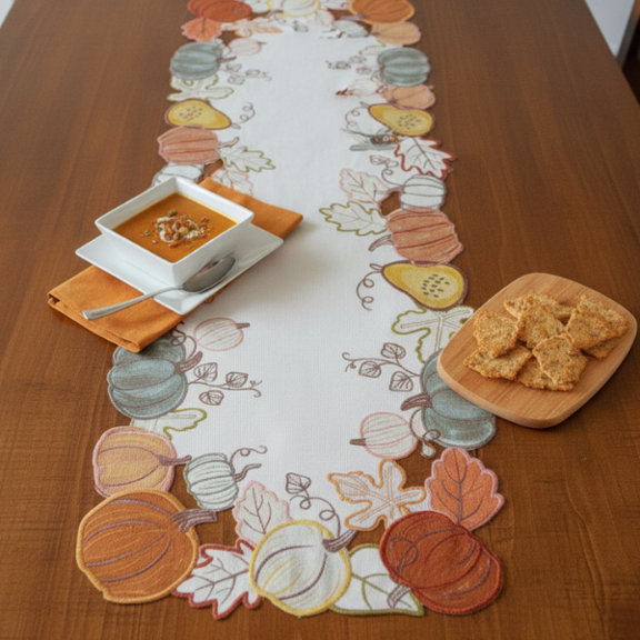 Fall Pumpkin Table Runner 13x36 Inch Autumn Harvest Thanksgiving Decor