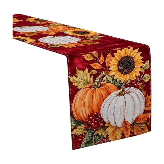 Fall Pumpkin Table Runner,Autumn Harvest Floral Table Linen for Thanksgiving Seasonal Dining Table Decorative