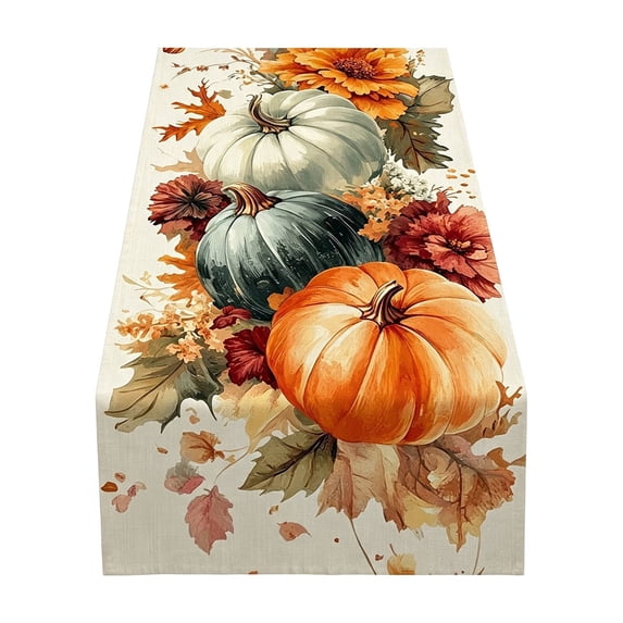 Fall Pumpkin Table Runner,Autumn Harvest Floral Table Linen for Thanksgiving Seasonal Dining Table Decorative
