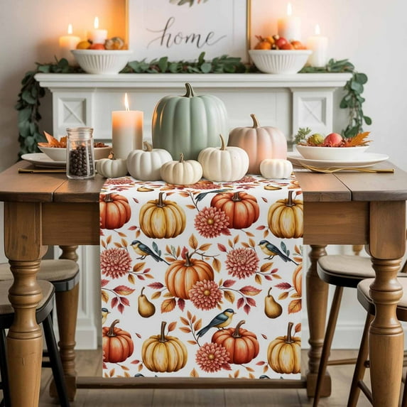 Fall Pumpkin Table Runner, Autumn Thanksgiving Kitchen Dining Table Decoration for Home Party Decor 13x120 Inches