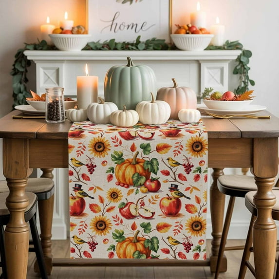 Fall Pumpkin Table Runner, Autumn Thanksgiving Kitchen Dining Table Decoration for Home Party Decor 13x36 Inches