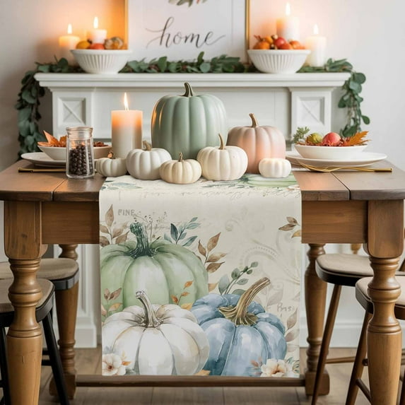 Fall Pumpkin Table Runner, Autumn Thanksgiving Kitchen Dining Table Decoration for Home Party Decor 13x36 Inches